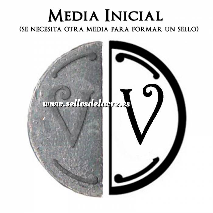 Imagen 2 Iniciales intercambiables Placa Media Inicial V para sello vacío de lacre (Últimas Unidades) 